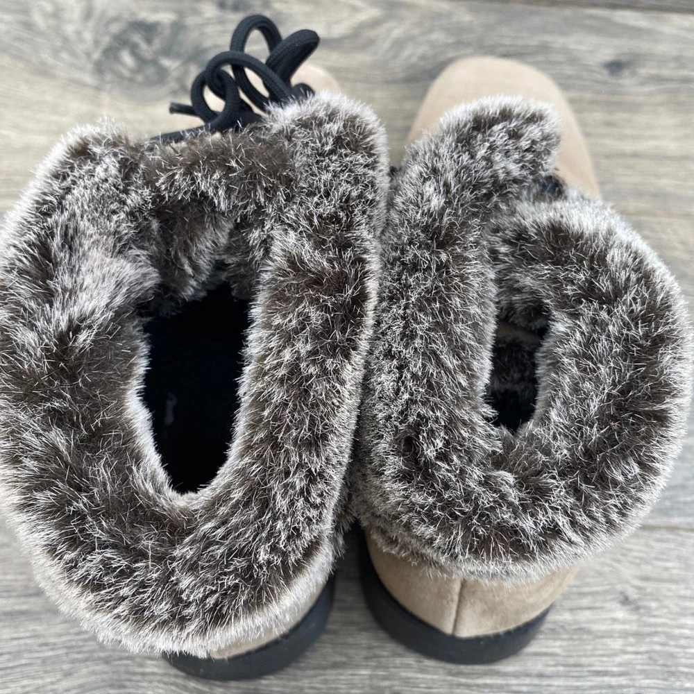 Sporto Waterproof Winter Boots Womens 8M Tan Suede Faux Fur Insulated Lace Up